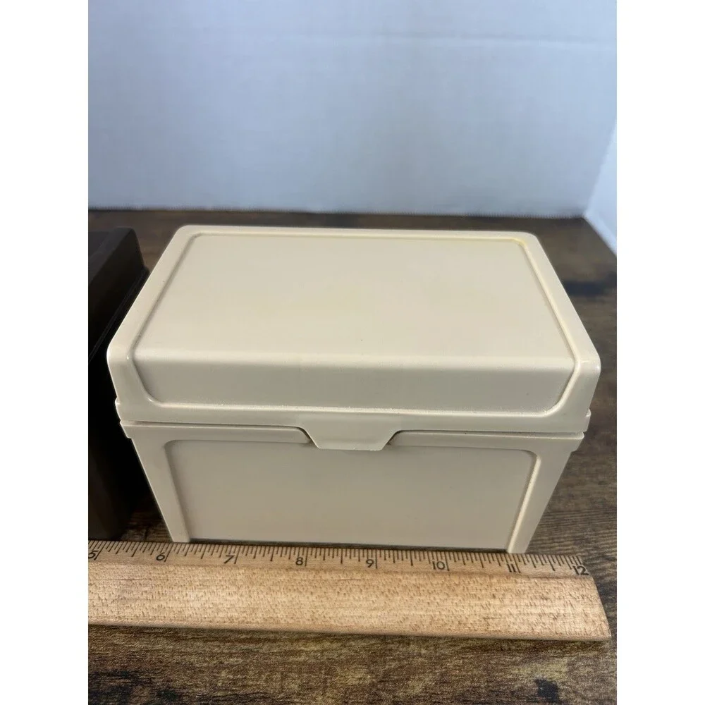 Vintage Plastic Recipe Card File Boxes Brown Tan Mid Century Set of 2 Lot Office